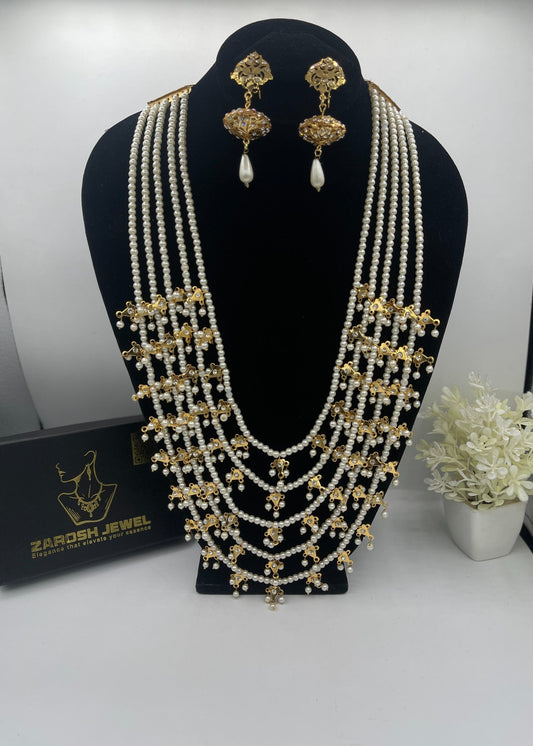 Abadi Mala & Drop Earring Set by Zarosh Jewel