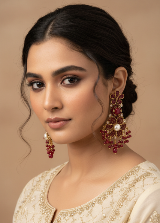 Bridal Pearl Floral Earring by Zarosh Jewel