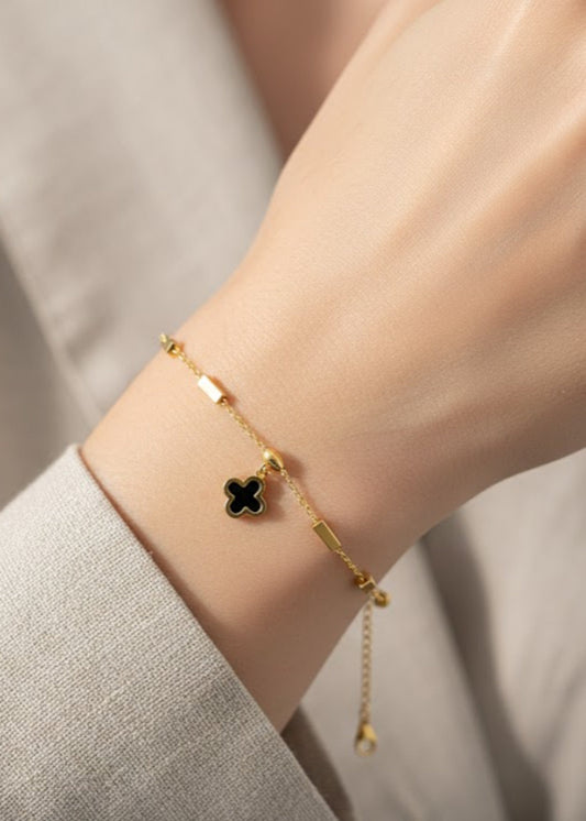 Clover Charm Gold Bracelet by Zarosh Jewel