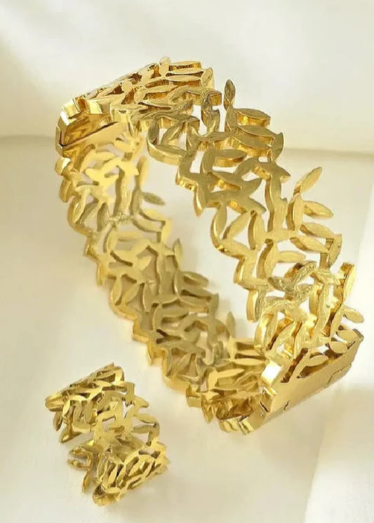 Golden Leaf Bracelet & Ring by Zarosh Jewel