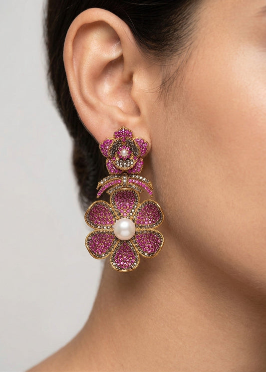 Gul-e-Shab Stud Earrings by Zarosh Jewel