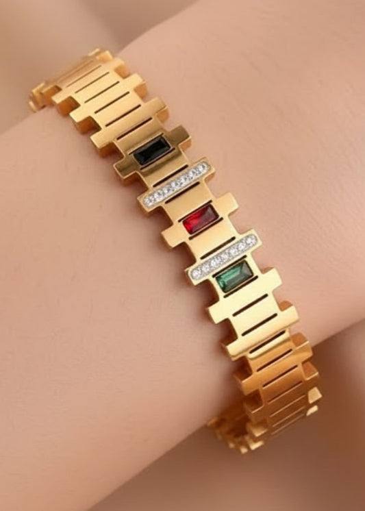Multi-Stone Geometric Gold Bracelet by Zarosh Jewel