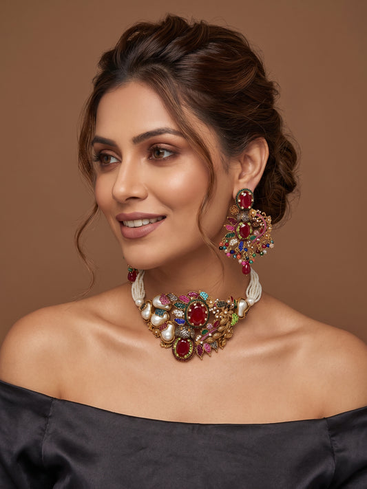 Rang Mahal Choker Set by Zarosh Jewel