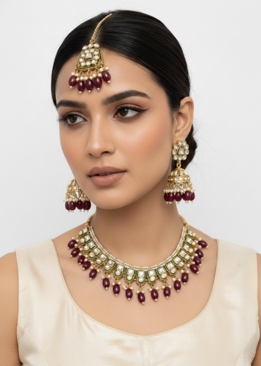 Sahar Kundan Necklace Set by Zarosh Jewel