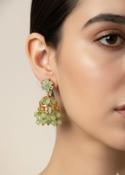 Zarmin Royal Floral Jhumka Earrings by Zarosh Jewel
