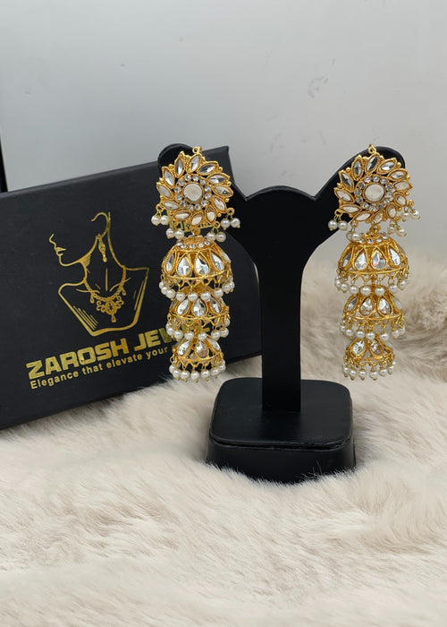 Shop the Afreen Triple-Tiered Royal Jhumkas from Zarosh Jewel