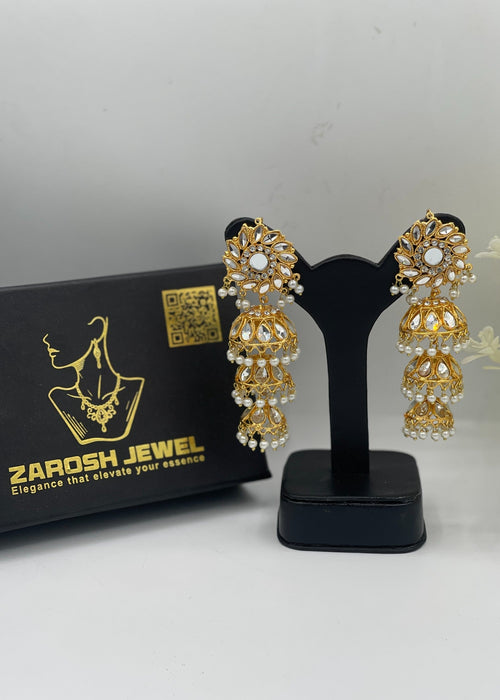 Shop the Afreen Triple-Tiered Royal Jhumkas from Zarosh Jewel