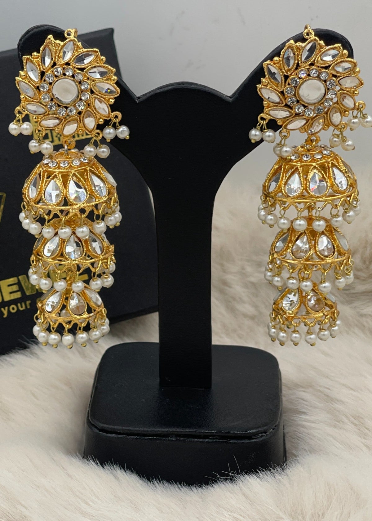 Shop the Afreen Triple-Tiered Royal Jhumkas from Zarosh Jewel