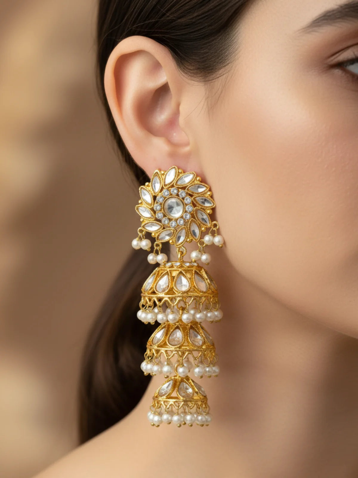 Afreen Triple-Tiered Royal Jhumkas