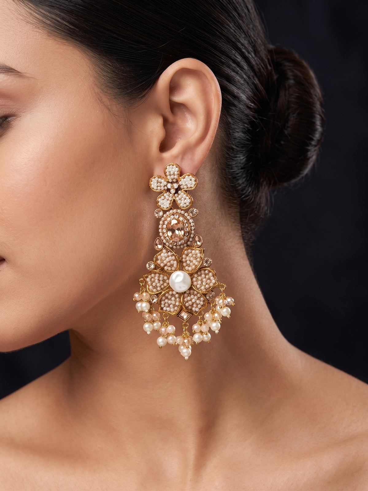 Shop the Bridal Pearl Floral Earring from Zarosh Jewel