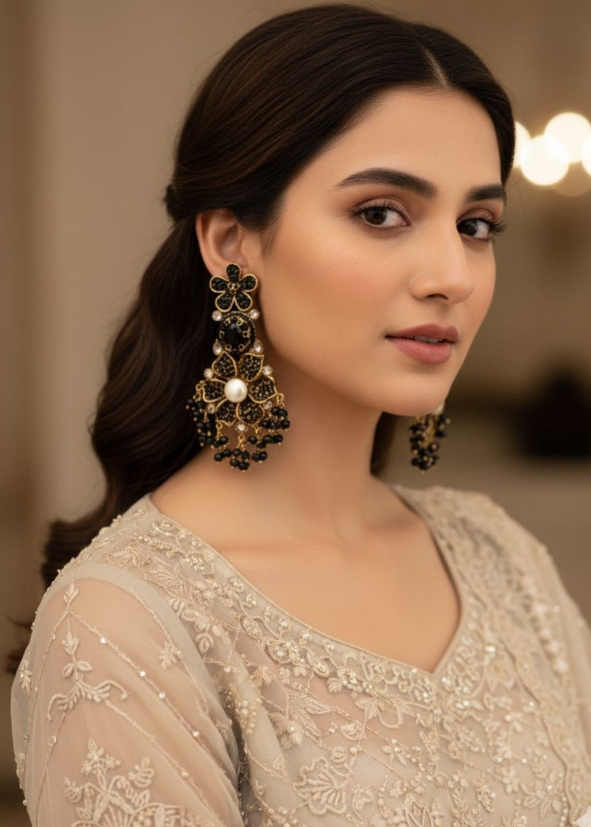 Shop the Bridal Pearl Floral Earring from Zarosh Jewel