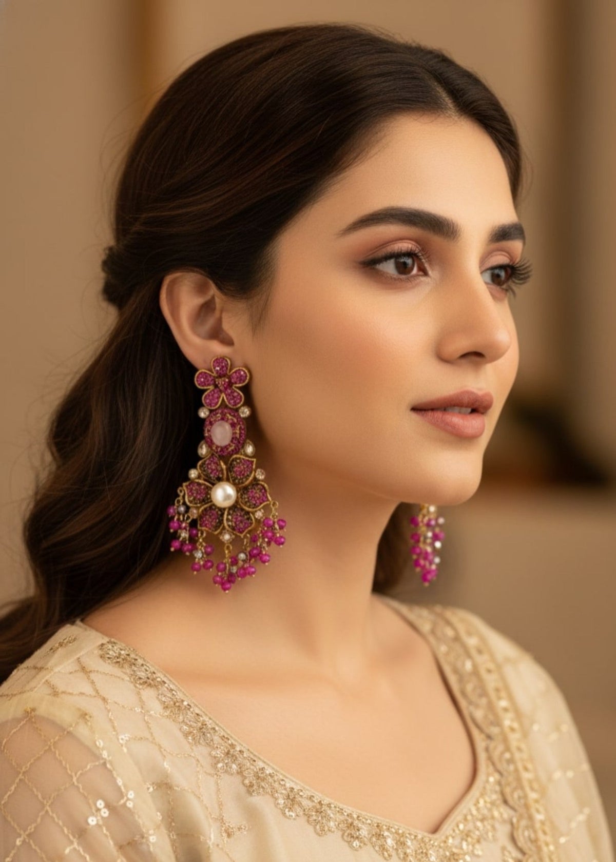 Shop the Bridal Pearl Floral Earring from Zarosh Jewel