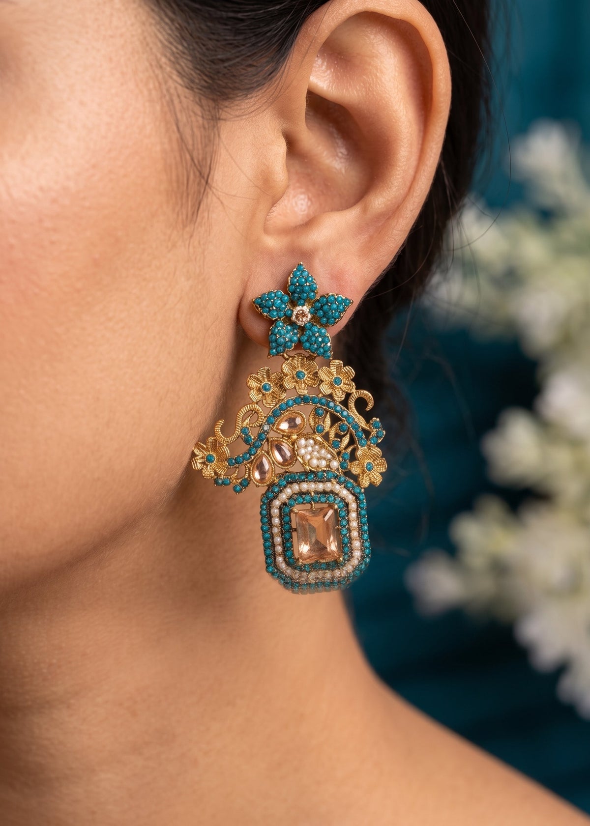 Shop the Celeste Radiant Drop Earrings from Zarosh Jewel