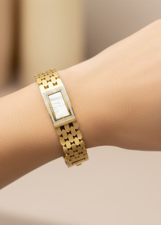 Classic Pearl Dial Gold Bracelet by Zarosh Jewel
