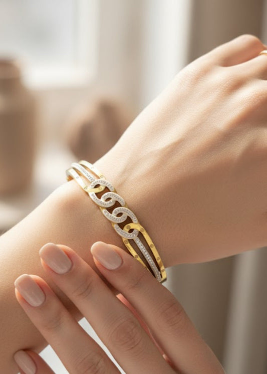 Dual Chain-Link Crystal Gold Bracelet by Zarosh Jewel
