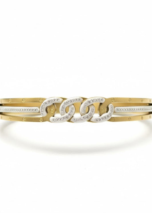 Shop the Dual Chain-Link Crystal Gold Bracelet from Zarosh Jewel