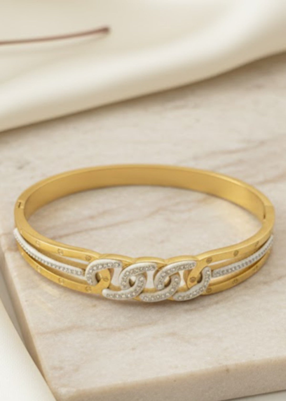 Shop the Dual Chain-Link Crystal Gold Bracelet from Zarosh Jewel