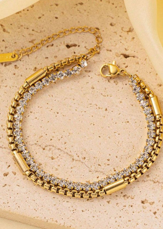 Dual Layer Gold Crystal Chain Bracelet by Zarosh Jewel