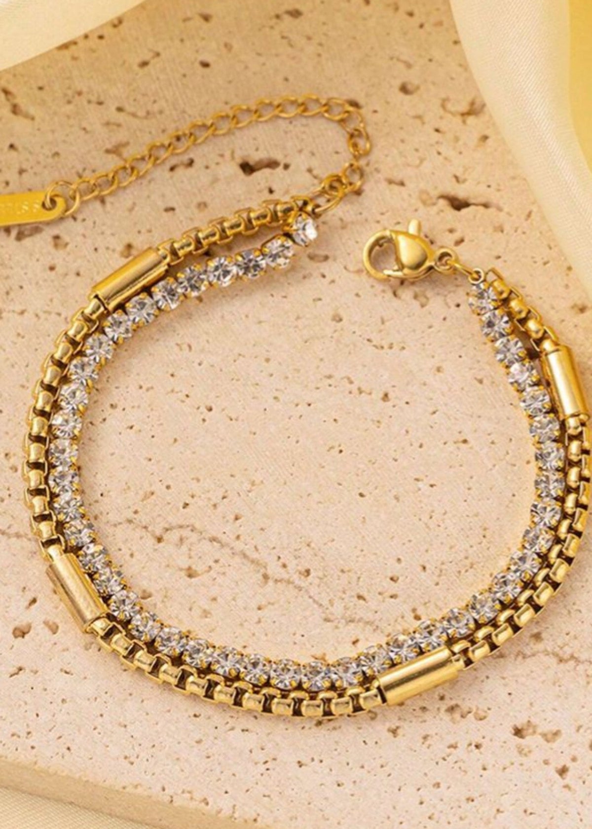 Dual Layer Gold Crystal Chain Bracelet by Zarosh Jewel