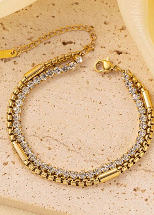 Dual Layer Gold Crystal Chain Bracelet by Zarosh Jewel
