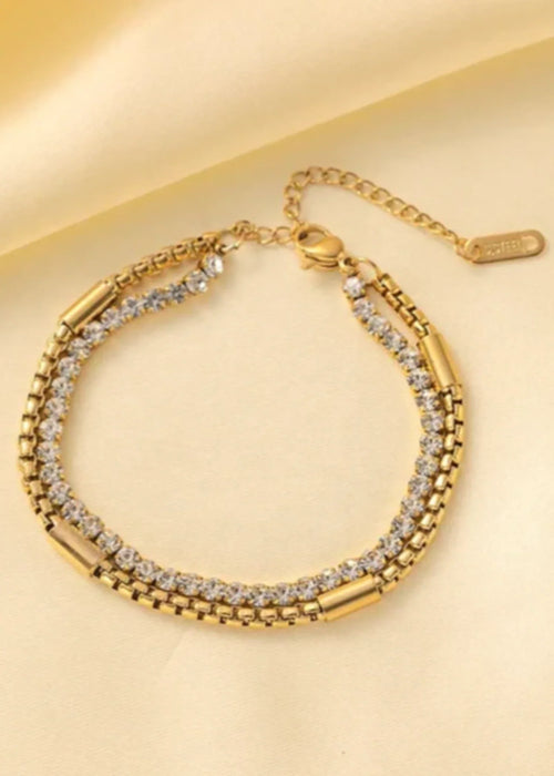 Shop the Dual Layer Gold Crystal Chain Bracelet from Zarosh Jewel