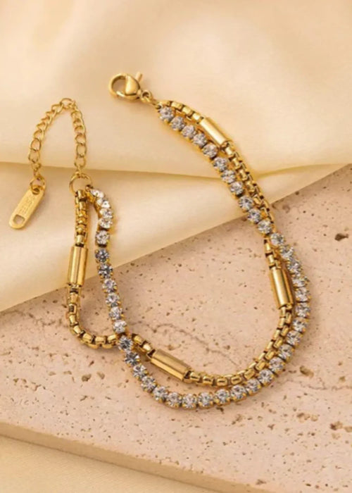 Shop the Dual Layer Gold Crystal Chain Bracelet from Zarosh Jewel