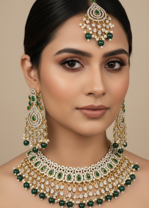 Emerald Opulence Bridal Jewellery Set by Zarosh Jewel