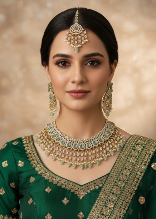 Shop the Emerald Opulence Bridal Jewellery Set from Zarosh Jewel