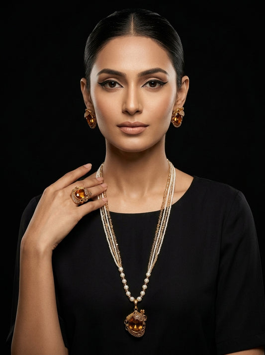 Fiza Long Stone Mala Set by Zarosh Jewel