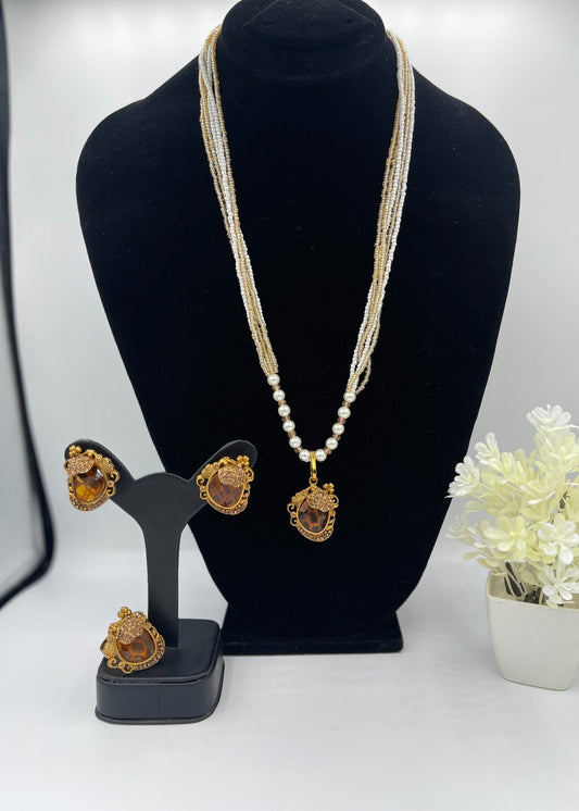 Shop the Fiza Long Stone Mala Set from Zarosh Jewel