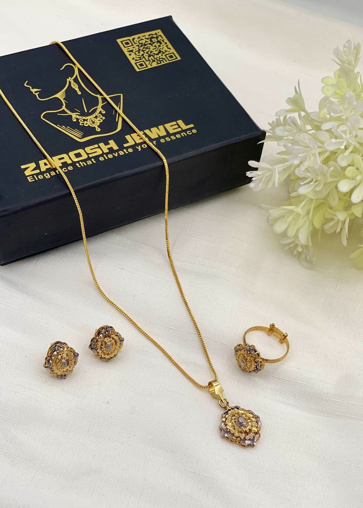Floral Suite Combo Set Gold Polish by Zarosh Jewel