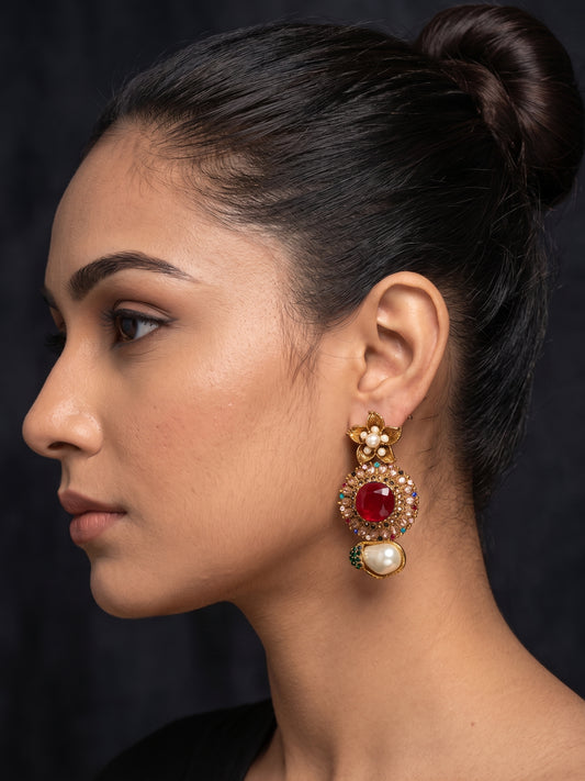 Ghazala Floral Drop Earrings by Zarosh Jewel