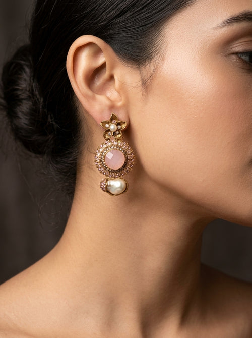 Shop the Ghazala Floral Drop Earrings from Zarosh Jewel
