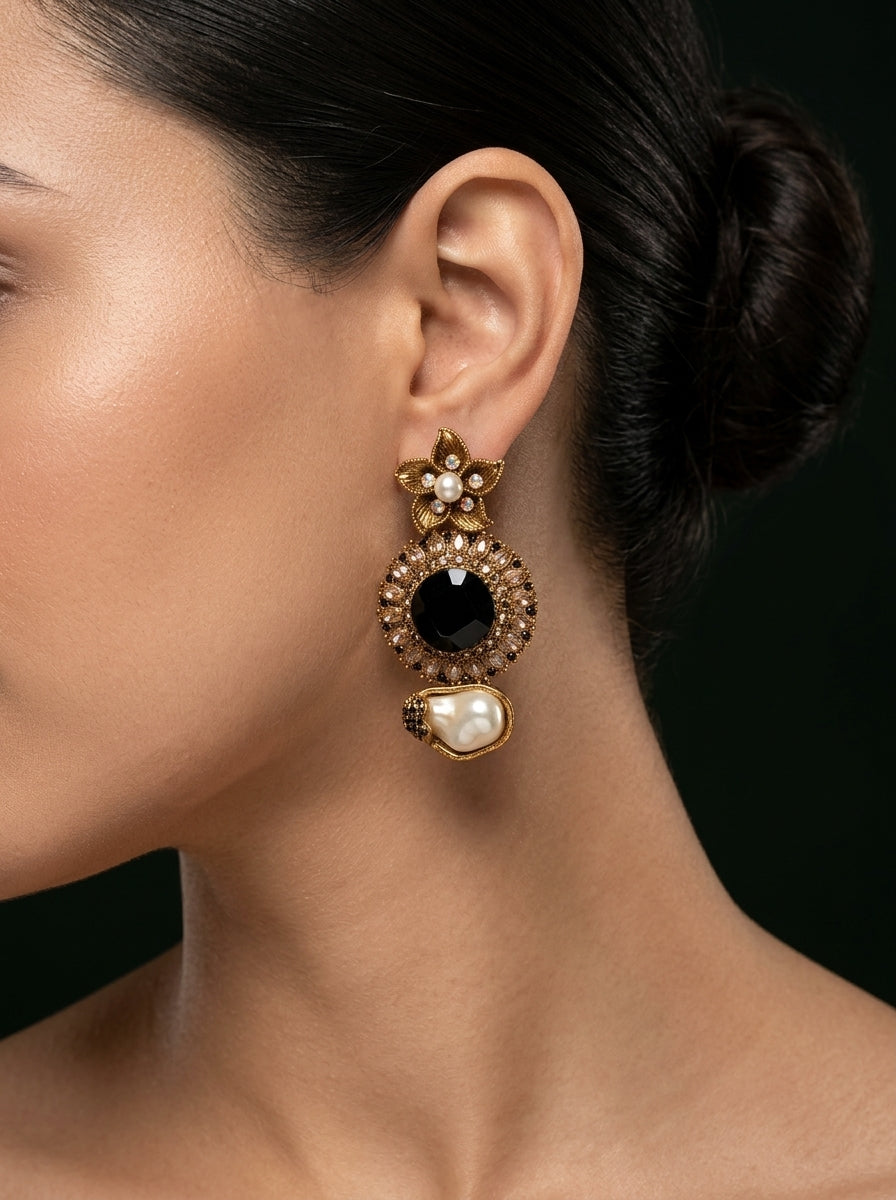 Shop the Ghazala Floral Drop Earrings from Zarosh Jewel