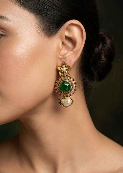 Shop the Ghazala Floral Drop Earrings from Zarosh Jewel