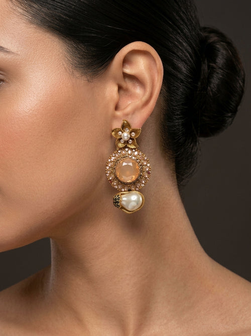 Shop the Ghazala Floral Drop Earrings from Zarosh Jewel