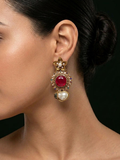 Shop the Ghazala Floral Drop Earrings from Zarosh Jewel