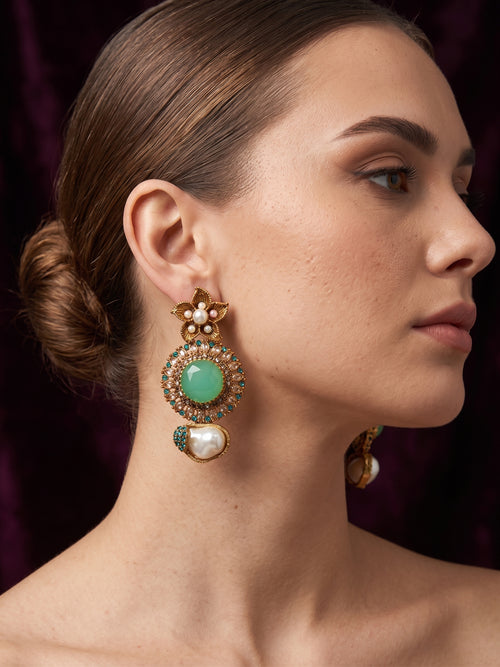 Shop the Ghazala Floral Drop Earrings from Zarosh Jewel