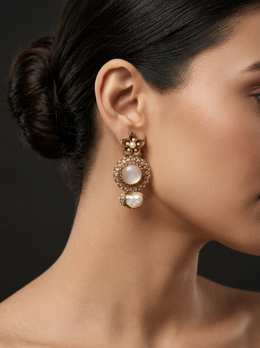 Shop the Ghazala Floral Drop Earrings from Zarosh Jewel