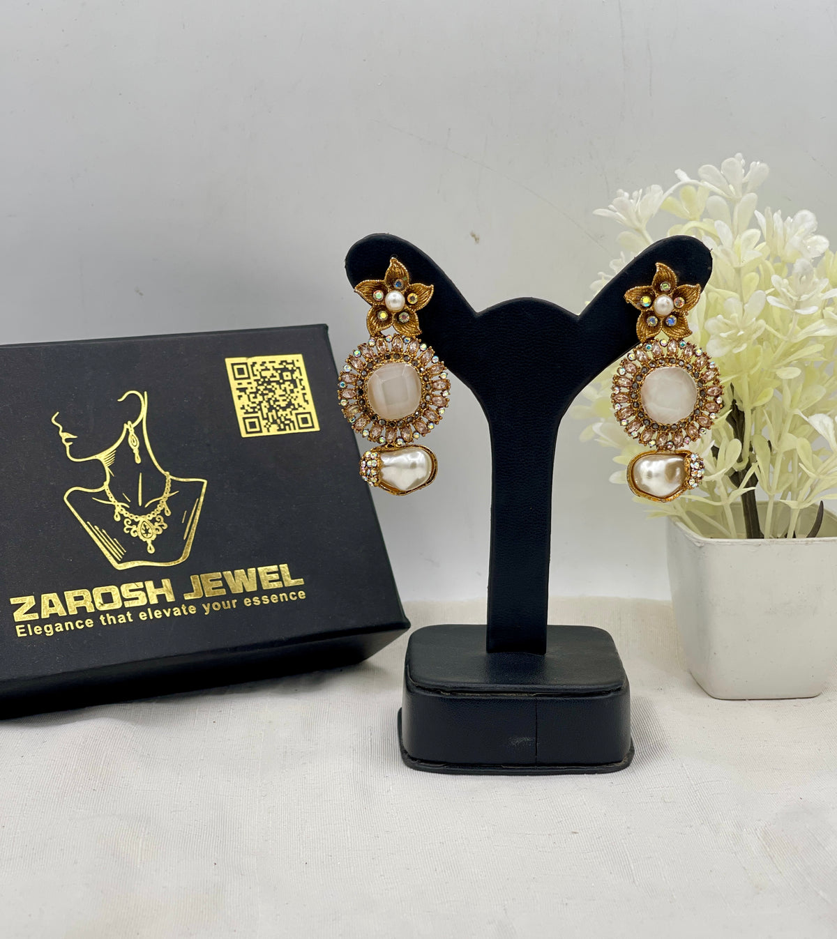 Shop the Ghazala Floral Drop Earrings from Zarosh Jewel