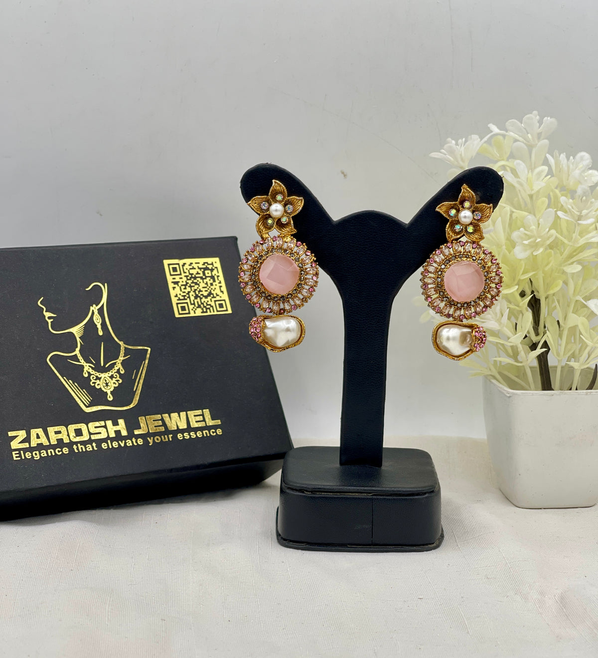 Shop the Ghazala Floral Drop Earrings from Zarosh Jewel