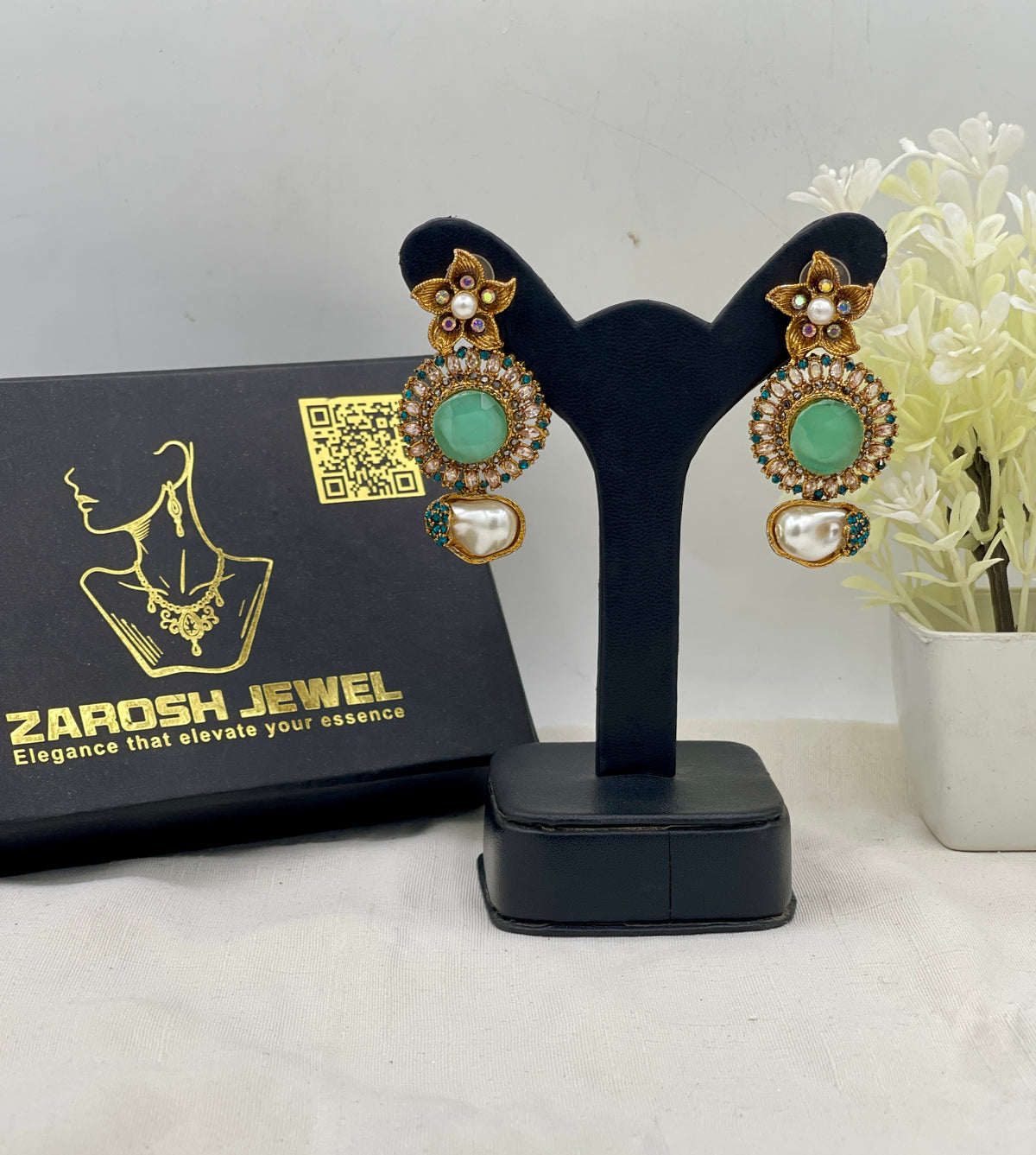 Shop the Ghazala Floral Drop Earrings from Zarosh Jewel