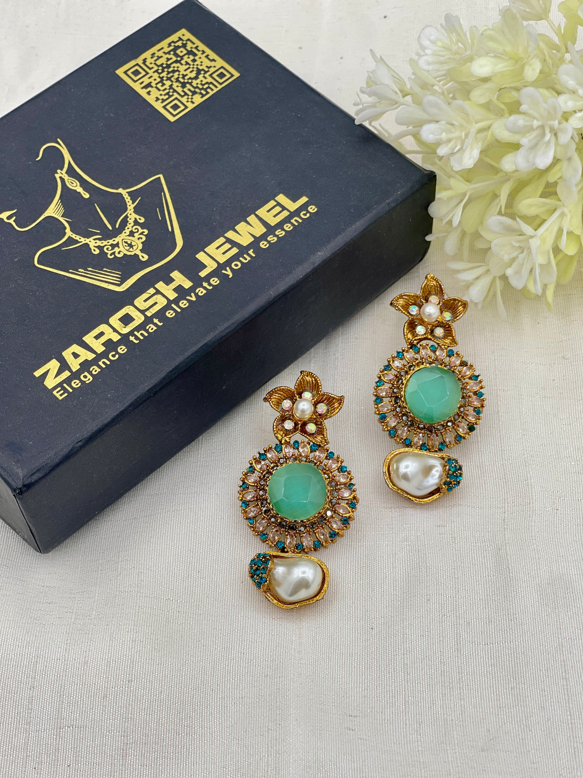 Shop the Ghazala Floral Drop Earrings from Zarosh Jewel