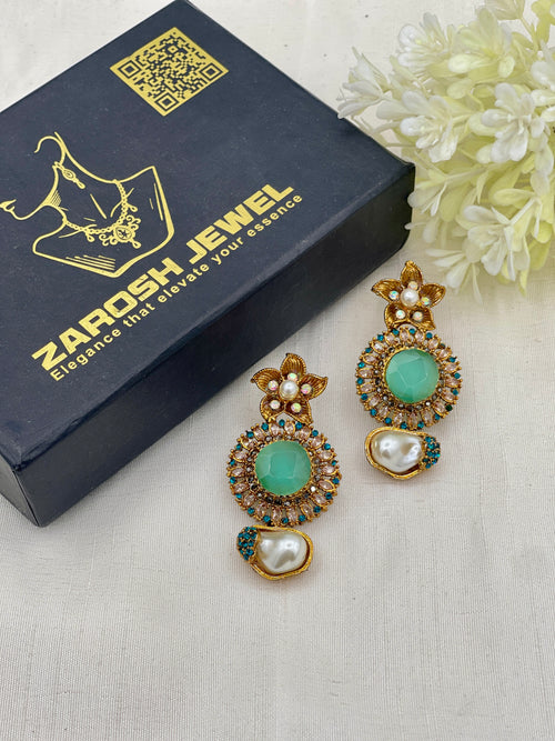 Shop the Ghazala Floral Drop Earrings from Zarosh Jewel