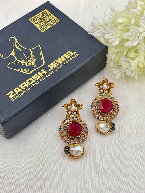 Shop the Ghazala Floral Drop Earrings from Zarosh Jewel