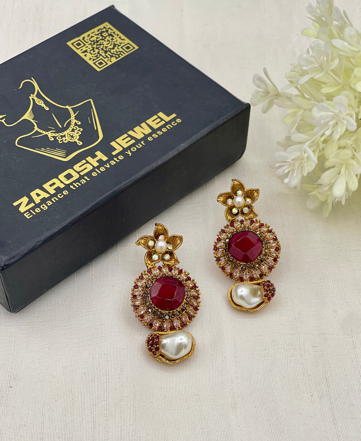 Shop the Ghazala Floral Drop Earrings from Zarosh Jewel