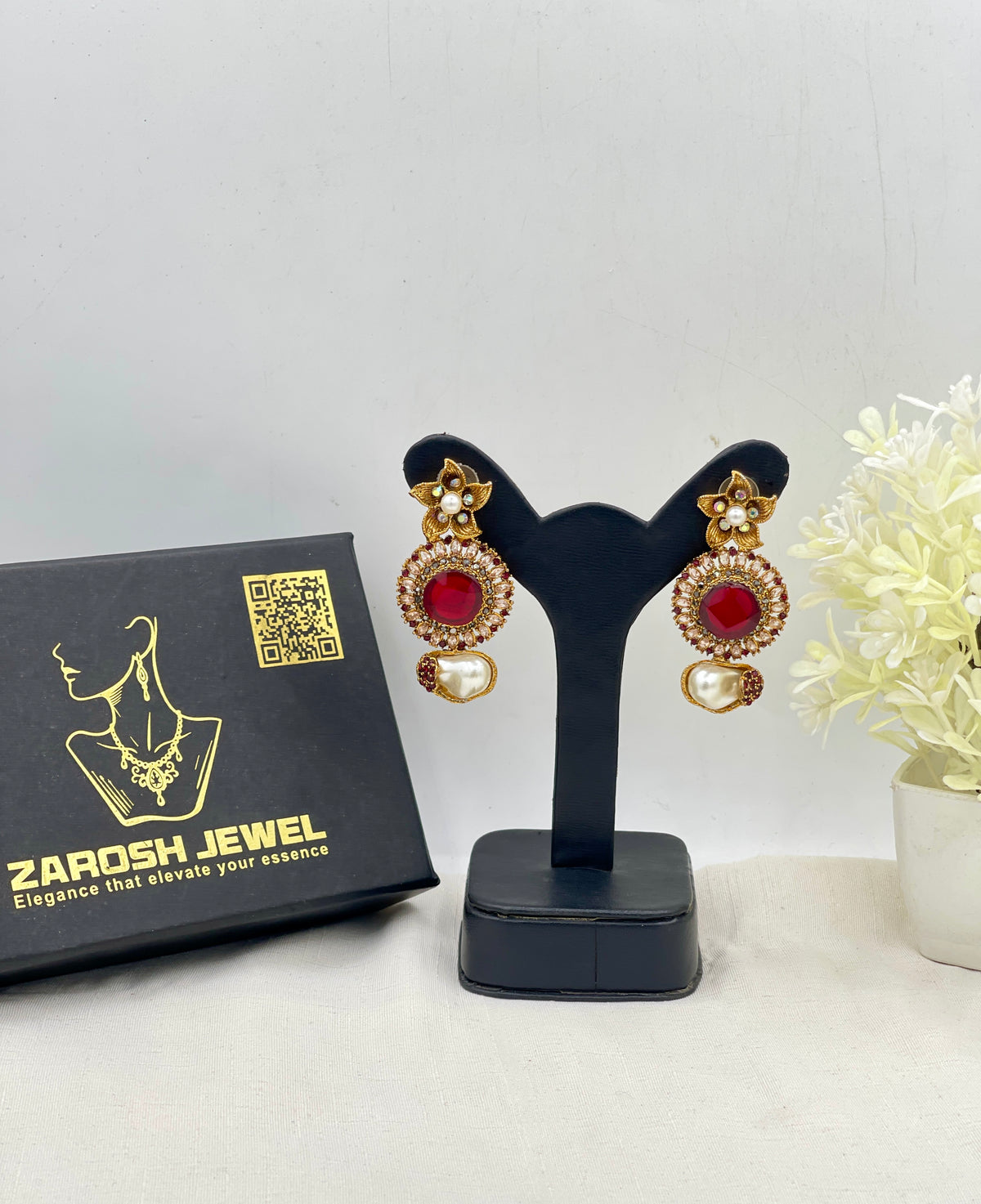 Shop the Ghazala Floral Drop Earrings from Zarosh Jewel