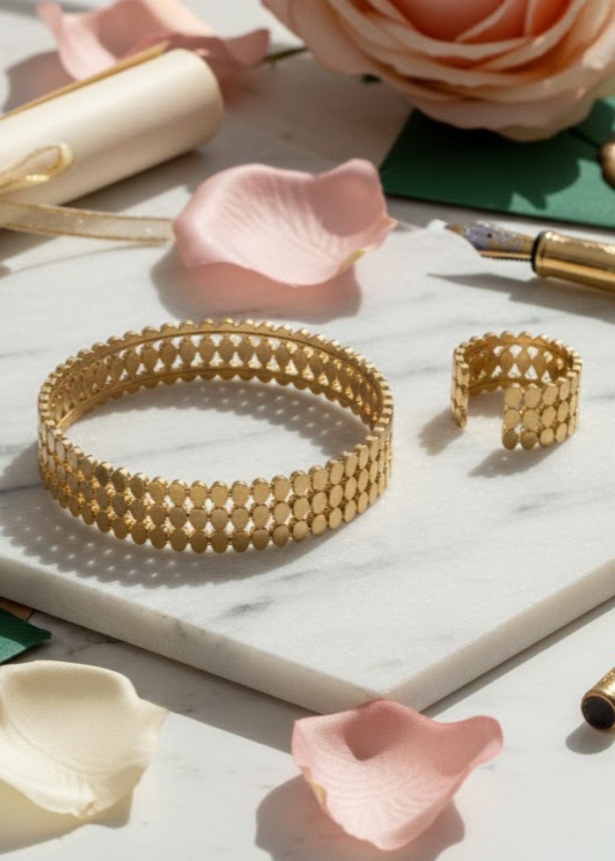 Shop the Golden Mesh Bracelet & Ring Set from Zarosh Jewel