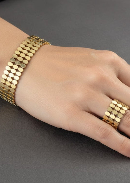 Shop the Golden Mesh Bracelet & Ring Set from Zarosh Jewel