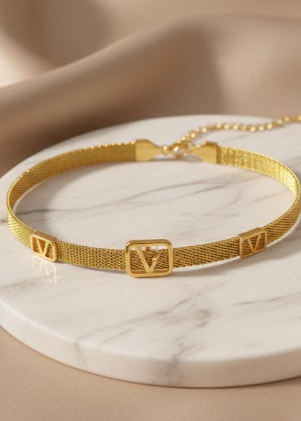 Shop the Golden Mesh “V” Bracelet from Zarosh Jewel